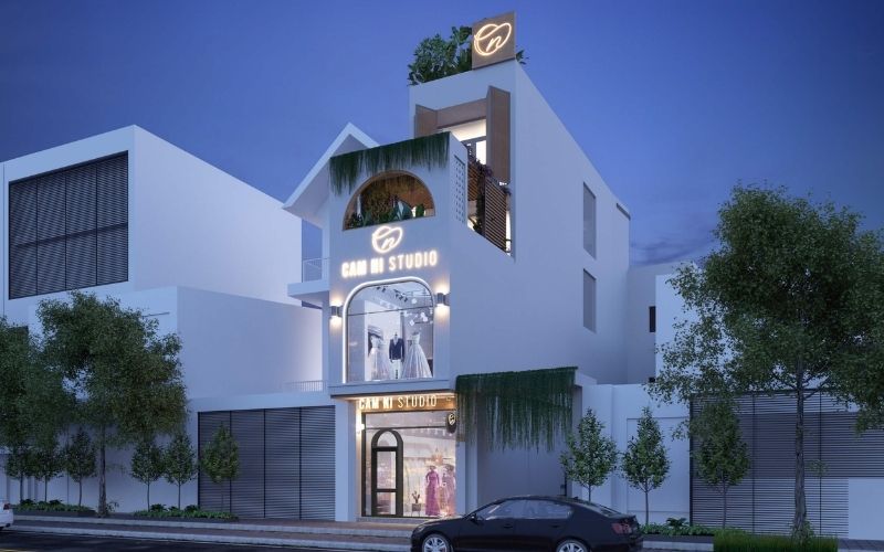 Mặt tiền showroom áo cưới cải tạo từ nhà ống sang trọng