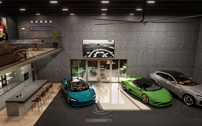Thiết kế showroom ô tô với gam màu đen kết hợp đèn led nổi bật