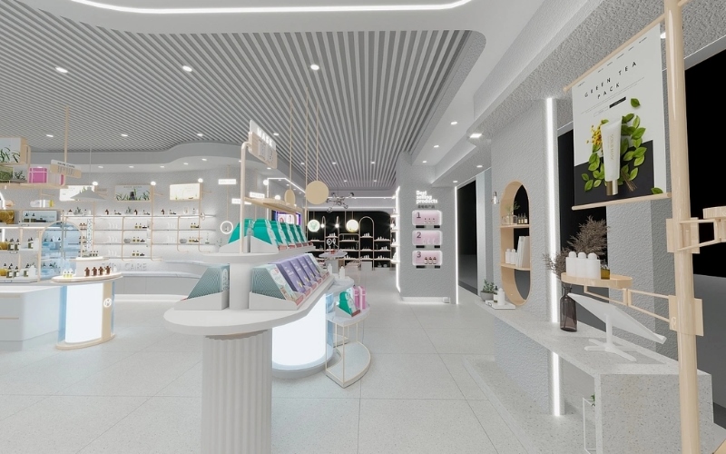 Mẫu thiết kế shop mỹ phẩm phong cách tối giản và sang trọng