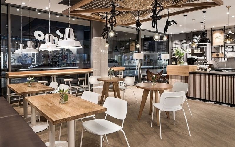 Quán trà sữa Scandinavian với mẫu trần kết hợp đèn thả cực sáng tạo