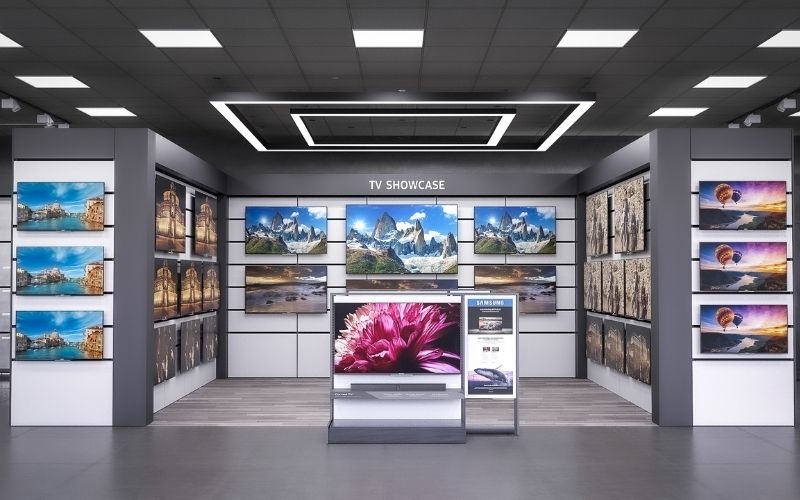 Showroom điện máy phong cách hiện đại kết hợp ánh sáng nổi bật