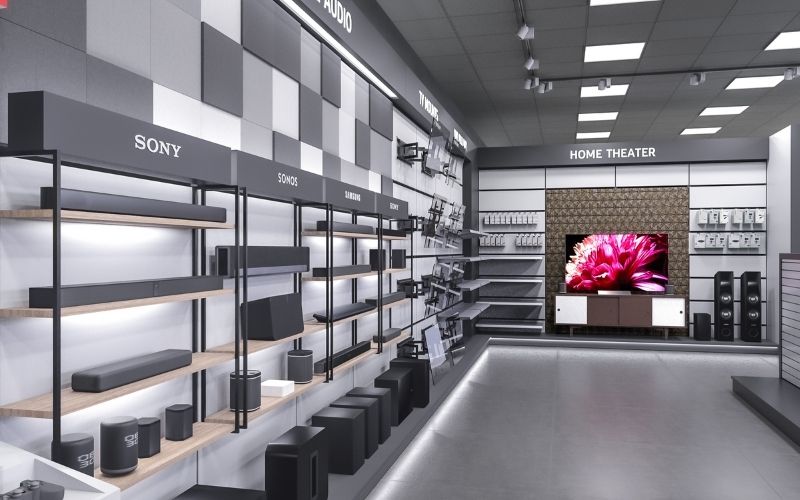 Showroom điện máy hiện đại kết hợp hệ thống ánh sáng chuyên nghiệp