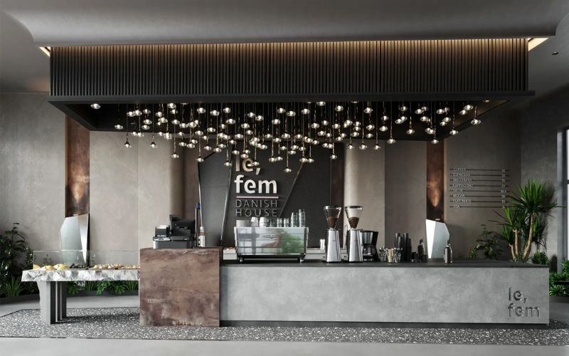 Quán trà sữa Take Away với gam màu đen cực hiện đại