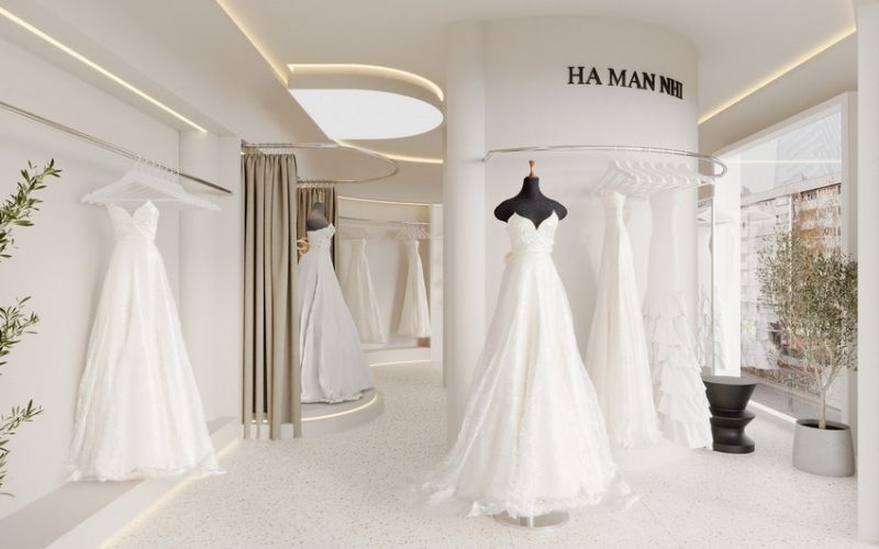 Showroom áo cưới với không gian tối giản và hiện đại