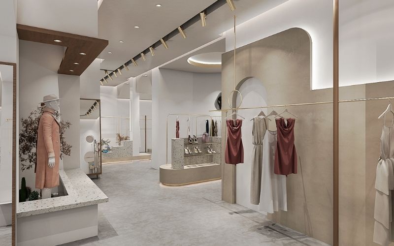 Showroom thời trang có vách ngăn chia không gian hợp lý