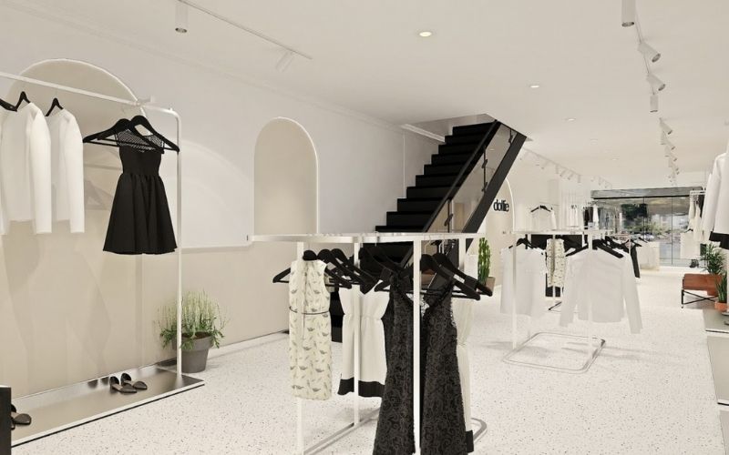 Showroom thời trang phong cách tối giản với hai gam màu đen - trắng