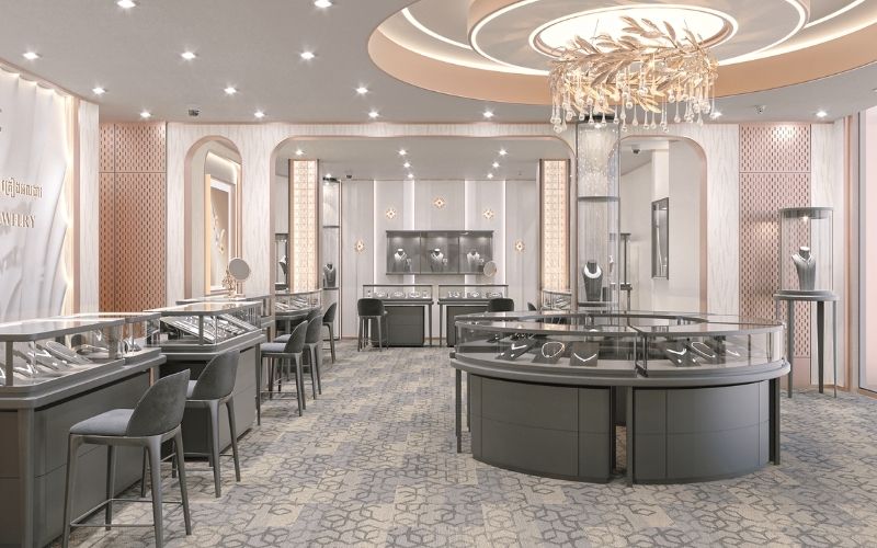 Thiết kế cửa hàng trang sức hiện đại – sang trọng