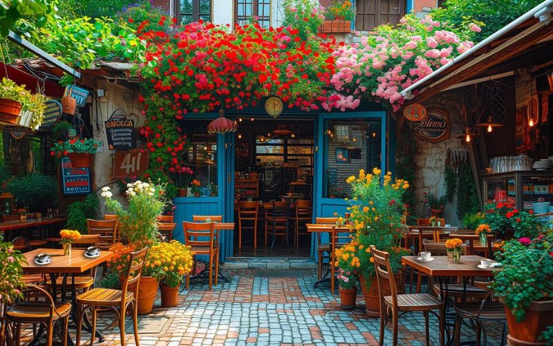 Quán trà sữa ngoài trời Vintage cực thu hút với giàn hoa đẹp mắt