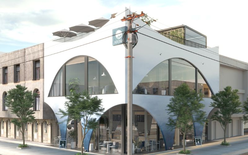 Quán cafe góc phố hiện đại với thiết kế bo góc độc đáo