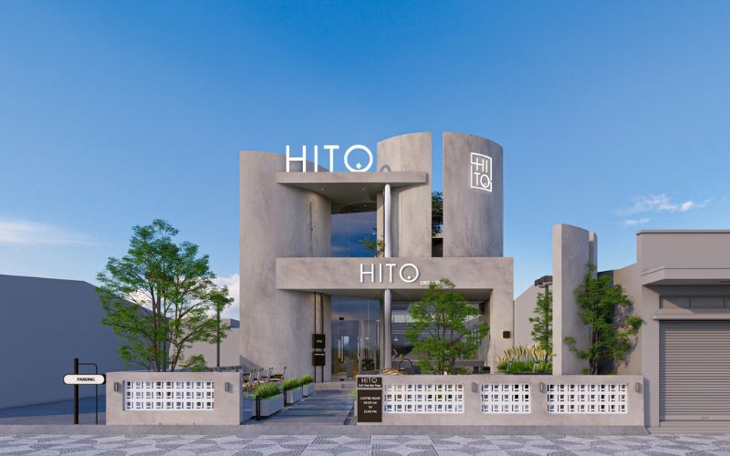 Quán cafe góc phố kiểu hiện đại với thiết kế hình khối sáng tạo