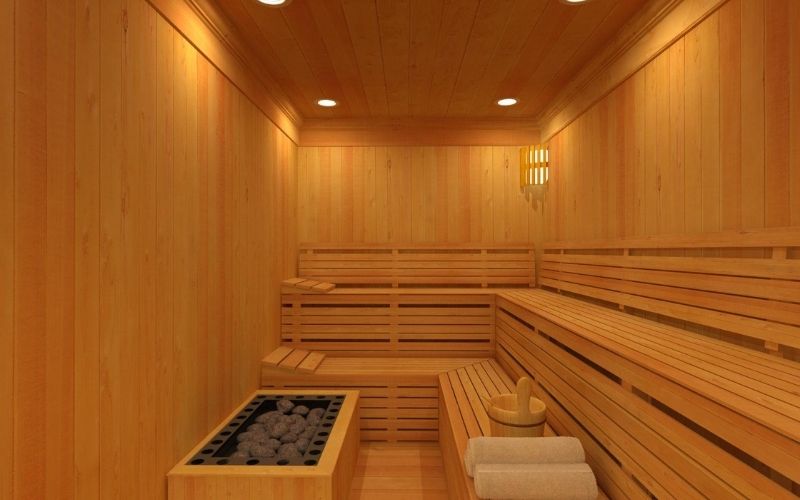 Spa xông hơi bằn than với nội thất gỗ kiểu Hàn