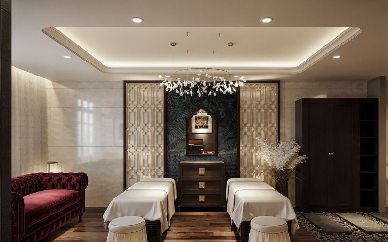 Thẩm mỹ viện massage Tân cổ điển với điểm nhấn đèn trần nổi bật
