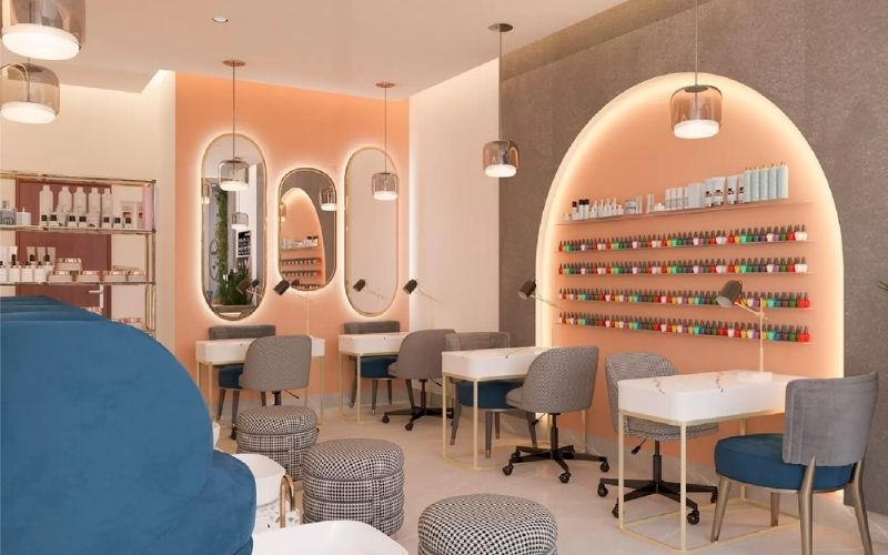 Tiệm nail Tân cổ điển gam màu cam cho người mệnh Hỏa