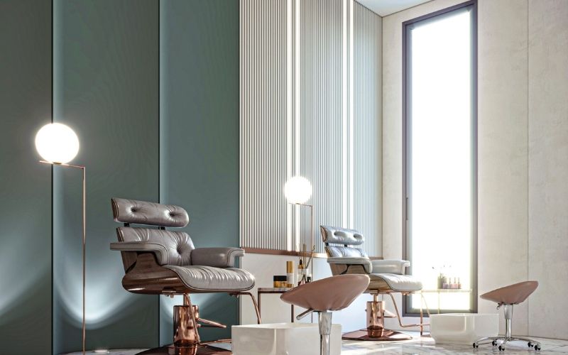Tiệm nail phong cách tối giản gam màu xanh cho người mệnh Thủy