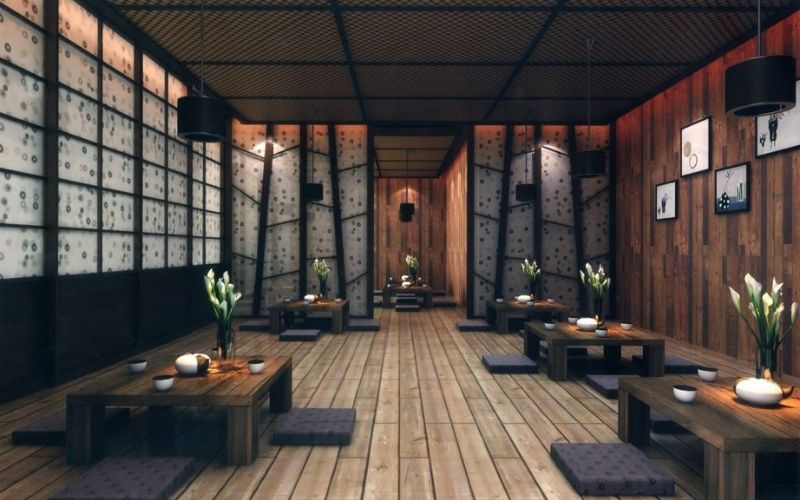 Quán cafe bệt phong cách Nhật với gam màu tối sang trọng