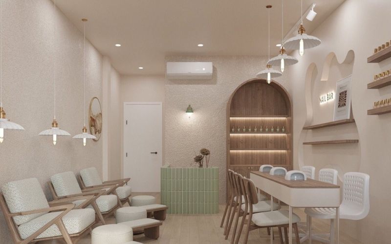 Tiệm nail phong cách tối giản với gam màu be tinh tế