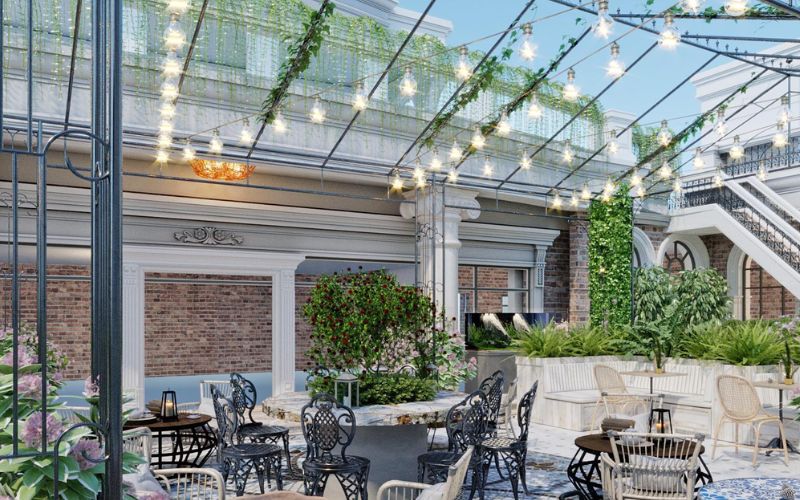 Thiết kế quán cafe sân vườn phong cách Châu Âu sang trọng, lịch lãm