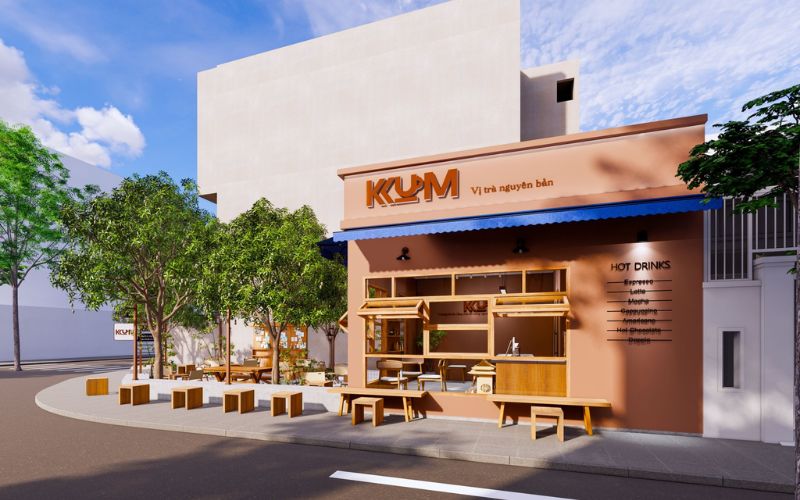 Quán cafe góc phố với thiết kế tối giản, nội thất gỗ tiện nghi