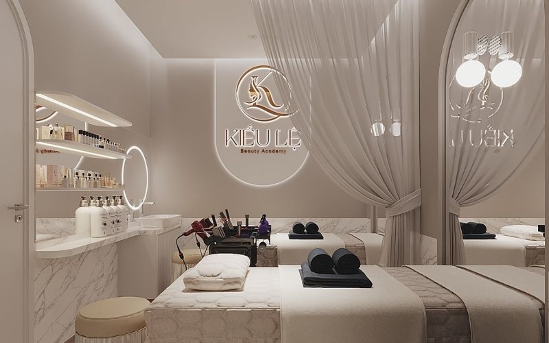 Spa chăm da kiểu Bắc Âu màu trắng hiện đại, nội thất sang trọng