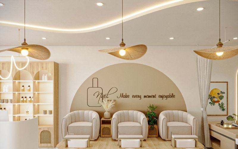 Tiệm nail phong cách tối giản, bố trí cây xanh tươi mát