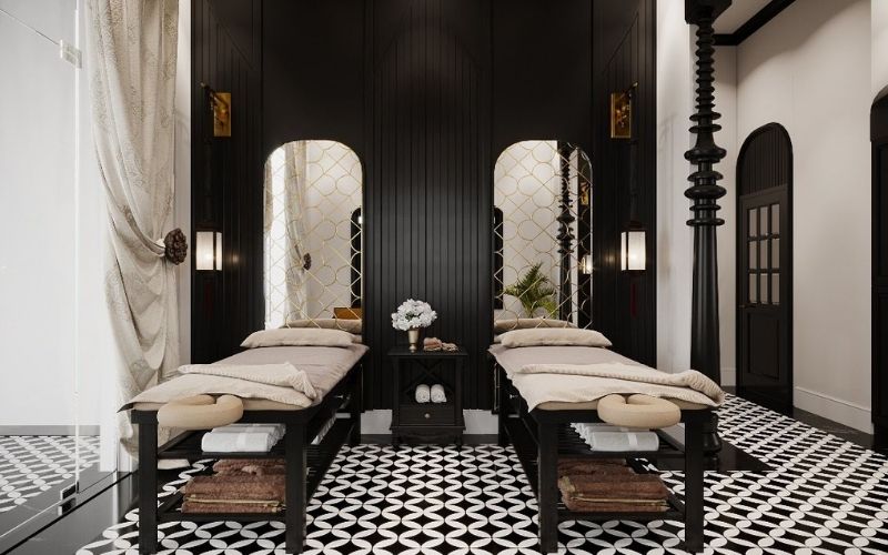 Spa làm đẹp kiểu Indochine kết hợp hai tone đen - trắng cực nổi bật