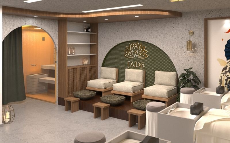 Tiệm nail phong cách Japandi với nội thất gỗ, đá đặc trưng văn hóa Nhật