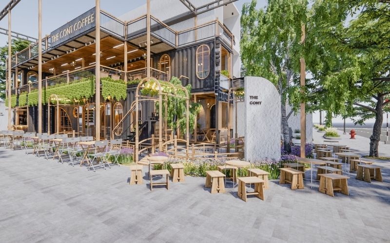 Quán cafe container kết hợp sân vườn đẹp