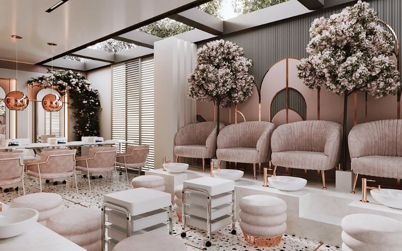 Tiệm nail phong cách Art Deco với kiểu thiết kế mở cực ấn tượng