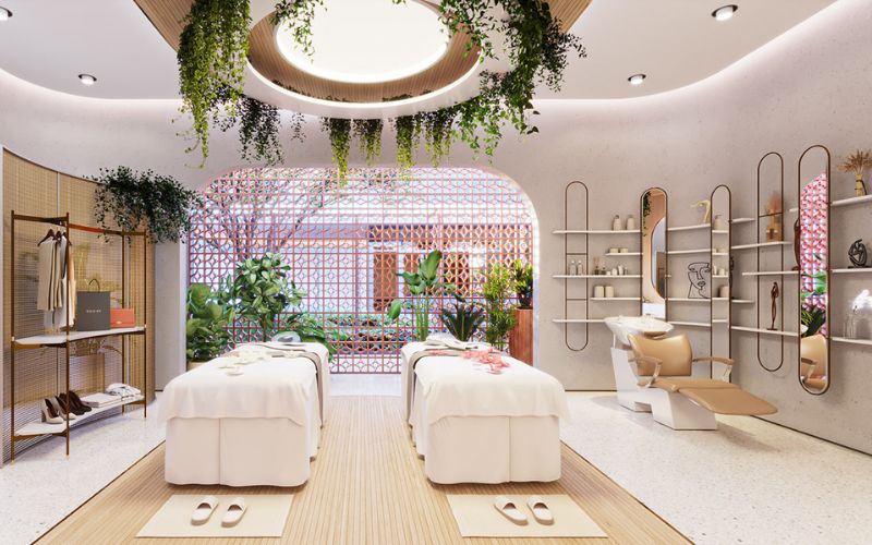 Thẩm mỹ viện làm đẹp theo xu hướng xanh, bố trí cây xanh thoáng đãng