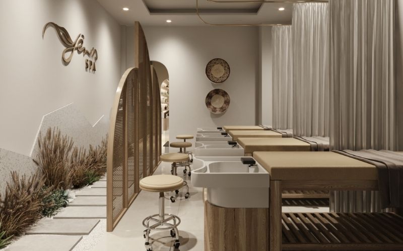 Spa gội đầu phong cách Vintage tạo sự gần gũi với nội thất gỗ