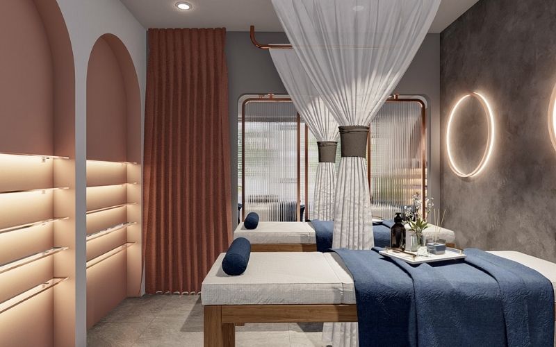 Spa phong cách tối giản màu sáng bắt mắt, bố trí nội thất tiện nghi
