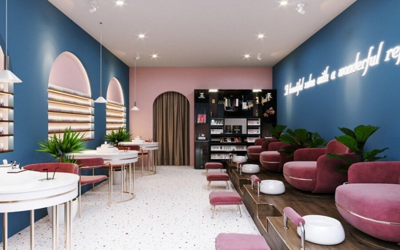 Tiệm nail hiện đại kết hợp cây xanh cho người mệnh Mộc
