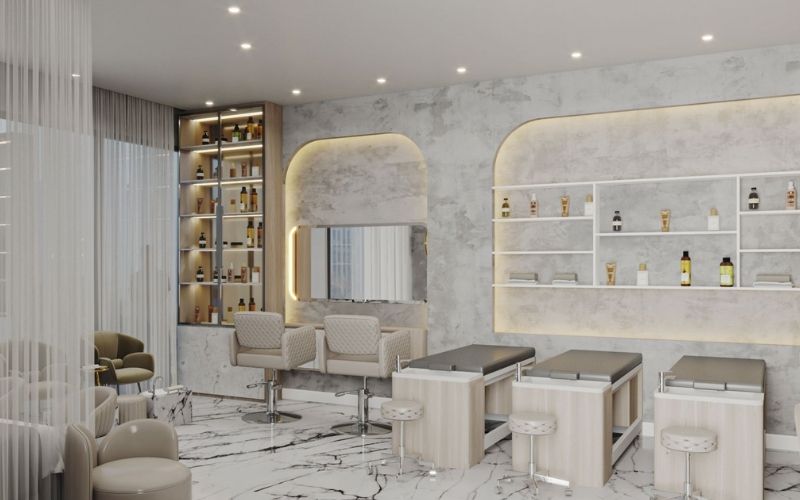 Spa làm đẹp phong cách hiện đại với điểm nhấn sàn lát đá cẩm thạch