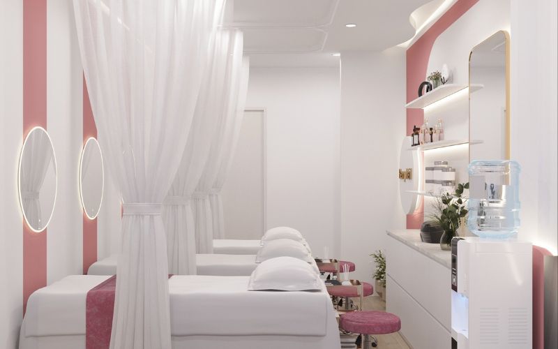 Thẩm mỹ viện nặn mụn kết hợp hai màu trắng - hồng vô cùng thanh lịch