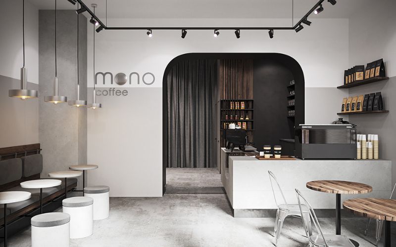 Quán cafe mặt tiền 5m phong cách tối giản kết hợp công nghiệp, hiện đại