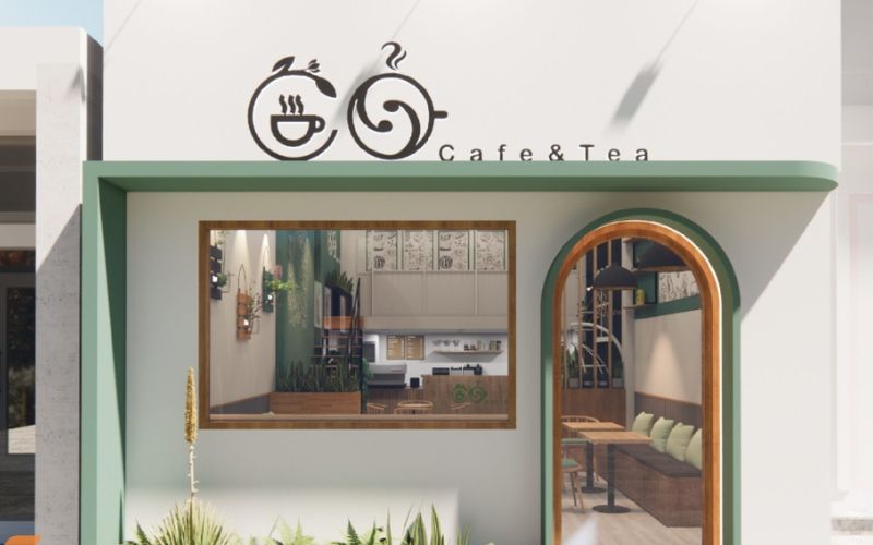 Bố trí cửa chính của quán bằng kính