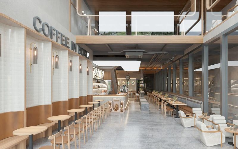 Quán cafe 2 tầng phong cách tối giản, bố trí nội thất khoa học