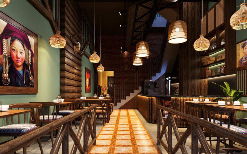 Quán cafe 2 tầng Vintage lấy cảm hứng văn hóa vùng Tây Bắc