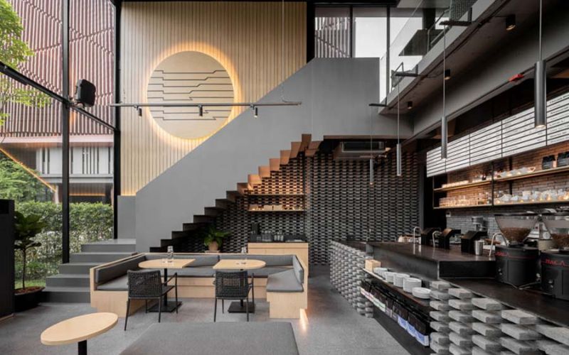 Nhấn điểm ấn tượng cho quán cafe 2 tầng
