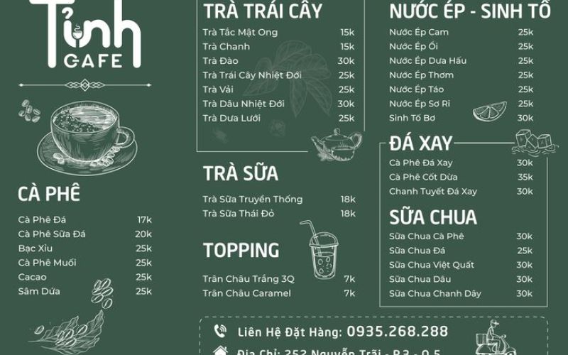 Menu thức uống đa dạng cho quán cafe bóng đá
