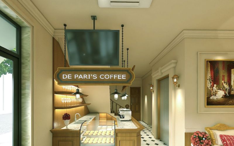Quán cafe mặt tiền 5m phong cách Quý tộc kiểu pháp cực lãng mạn