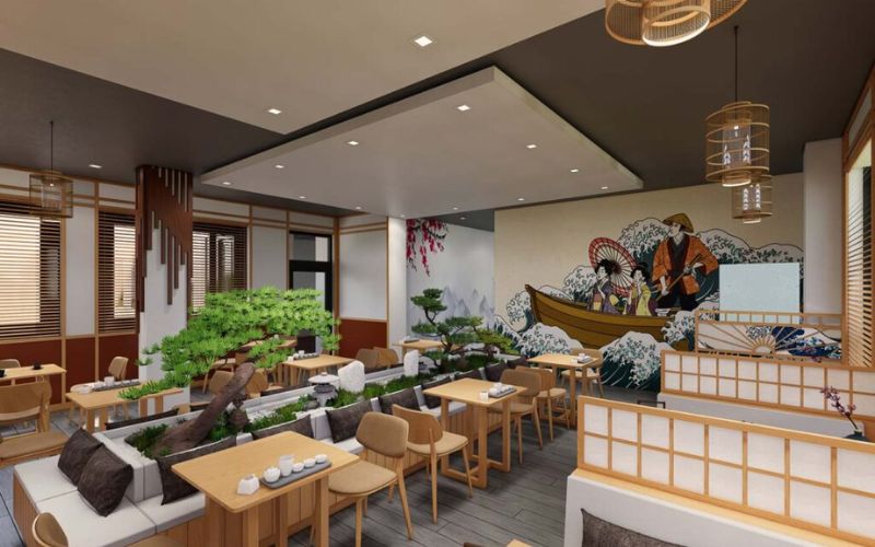 Quán cafe 100m2 mang đậm văn hóa Nhật với cách trang trí cây bonsai