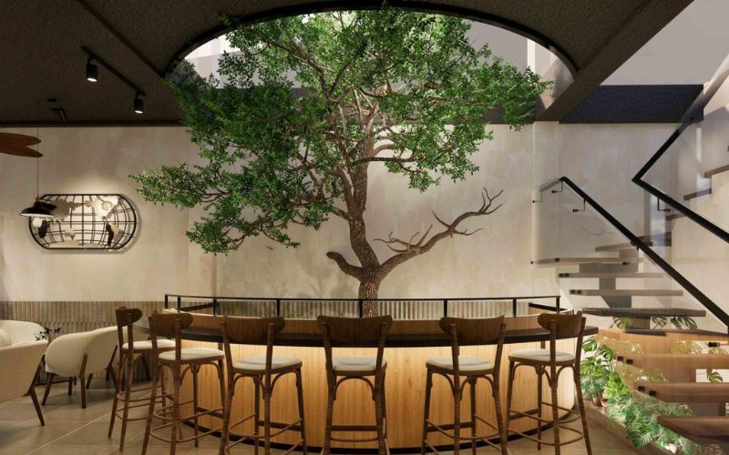 Quán cafe 2 tầng Tân cổ điển với thiết kế giếng trời độc đáo