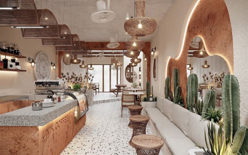 Quán cafe 5x20 phong cách nhiệt đới với điểm nhấn xương rồng lạ mắt