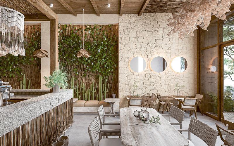 Quán cafe 40m2 Địa Trung Hải với nội thất gỗ tạo kiểu ấn tượng