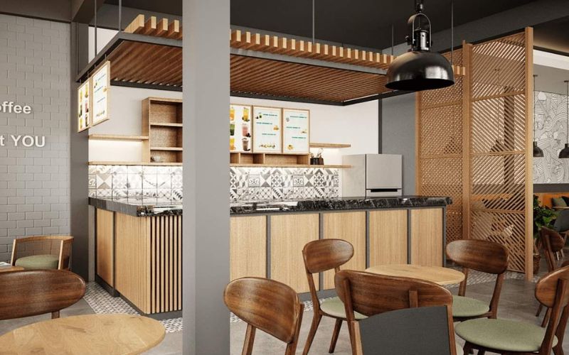Quán cafe mặt tiền 5m phong cách công nghiệp, nội thất hiện đại