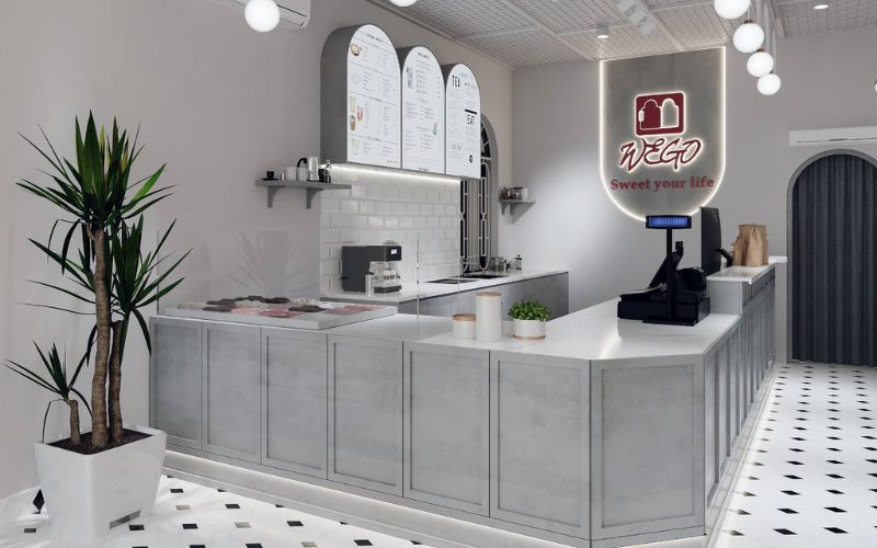 Quán cafe mặt tiền 5m phong cách Hàn với gam màu xám tinh tế