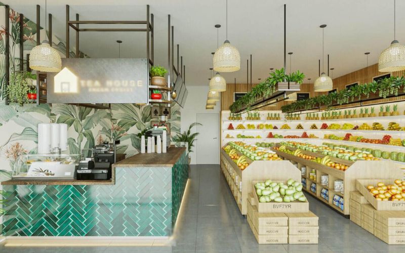 Mẫu cửa hàng trái cây tươi có không gian mở