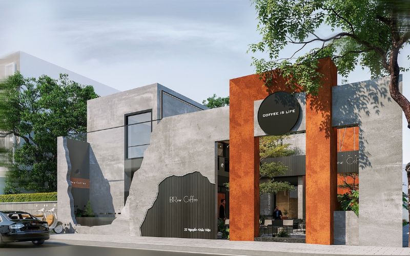 Áp dụng phong cách thiết kế đồng bộ với dáng cổng quán cafe