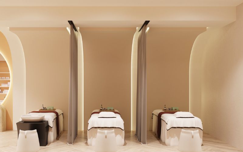 Spa gội đầu dưỡng sinh hiện đại kiểu hàn với gam màu vàng ấm cúng